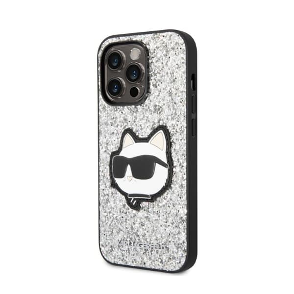 Karl Lagerfeld NFT Glitter Choupette Patch - iPhone 14 Pro-skal (Silver)