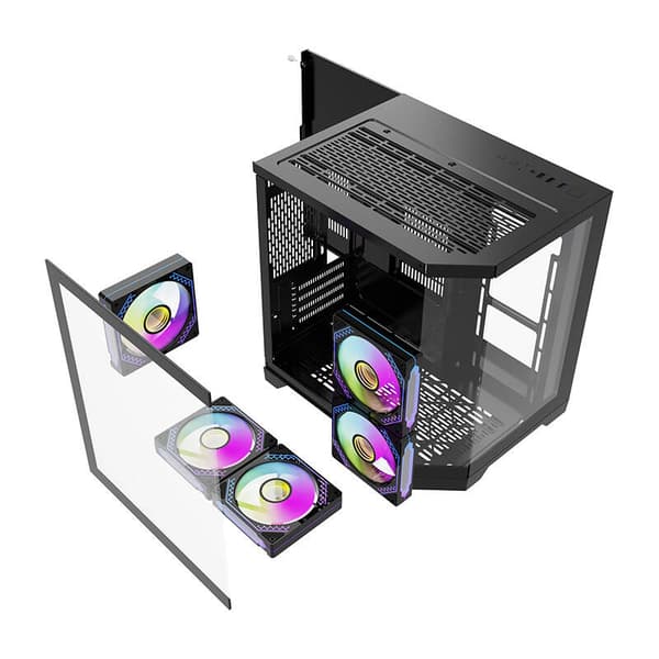 Darflash FT350 computerkabinet + 5 aRGB-blæsere (sort)