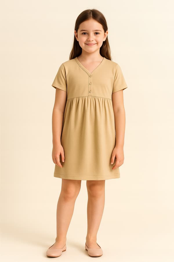Flickpyjamas med kort ärm och knappar, BEIGE