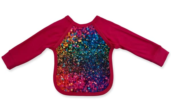 Bibs med armar förkläde för matning och lek med band 92/98 glitter