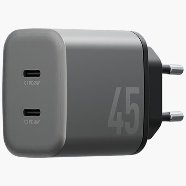 Energea Ampcharge GaN45 2xUSB-C PD/PPS/QC3.0 45W Harmaa Seinälaturi
