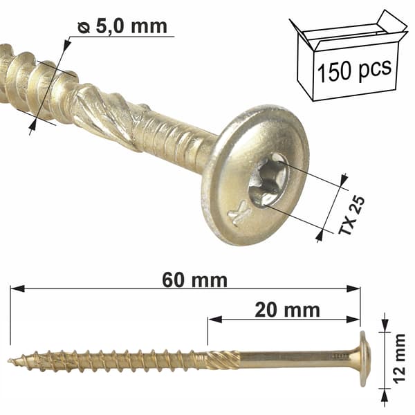 WKCP-05060 snickerskruvar med brickhuv 150-pack
