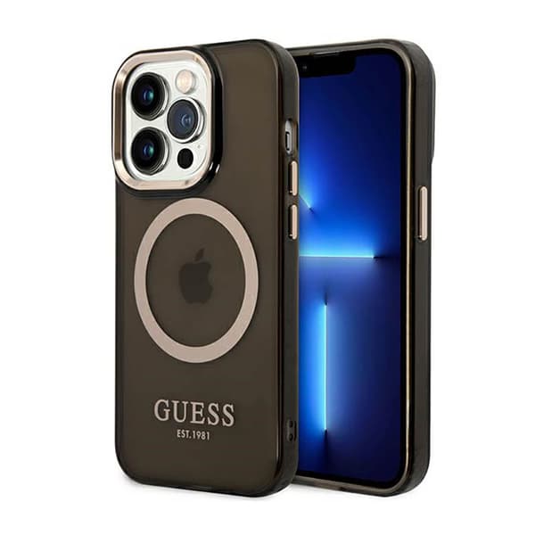 Guess Gold Outline Translucent MagSafe - iPhone 14 Pro cover (sort)