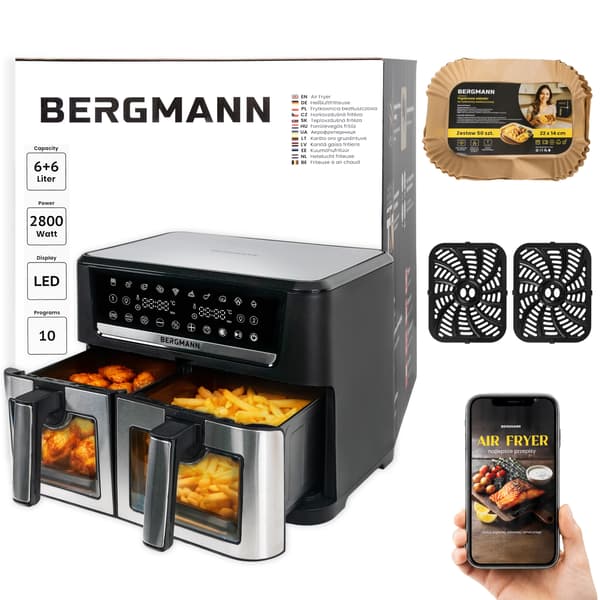 Bergmann YO luftfritös 2 kamrar 6l+6l 2800W svart