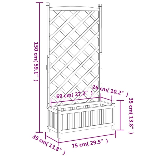 vidaXL plantekasse med espalier, sort, massivt grantræ