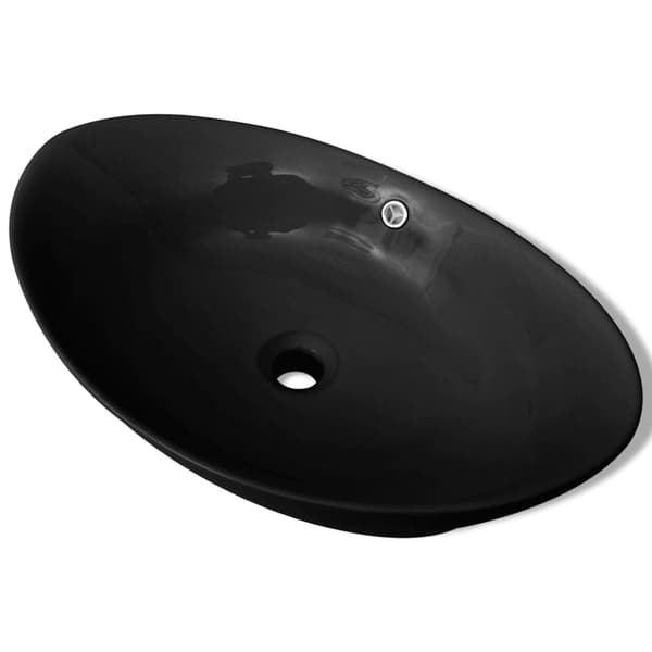 vidaXL luksus oval håndvask med overløbshul sort