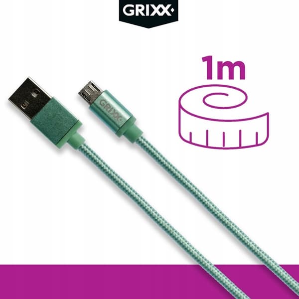 GRIXX Datakabel - Micro USB til USB, Flettet, Længde 1m - Grøn