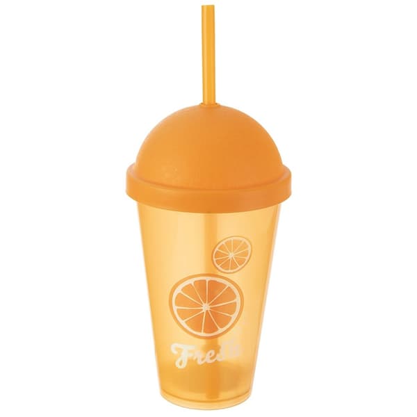 Plastikkop med låg og sugerør 450 ml