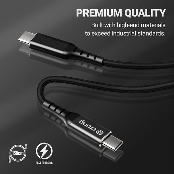 Crong Armor Link - 60W PD 3A USB-C til USB-C kabel 150cm (sort)