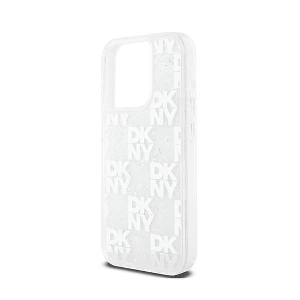 DKNY Liquid Glitter Multilogo - iPhone 15 Pro-skal (vitt)