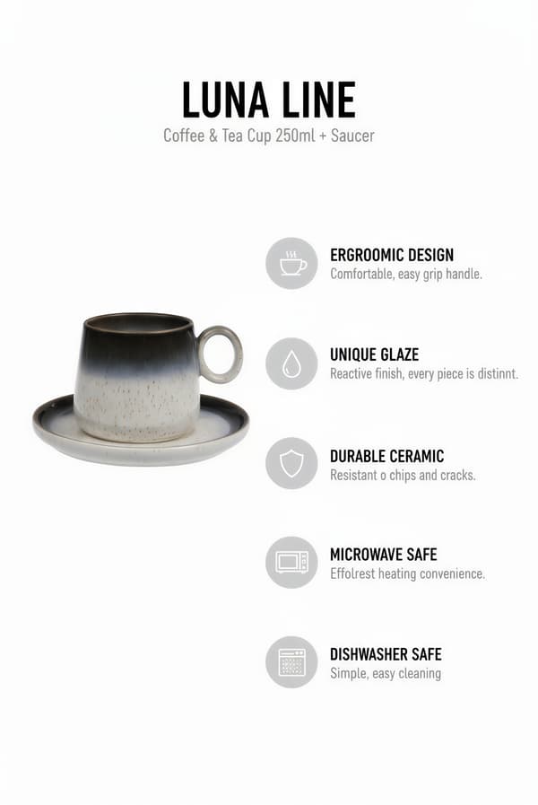 KOP MED UNDERKOP 250 ML TIL KAFFE TE KERAMIK LUNA LINE