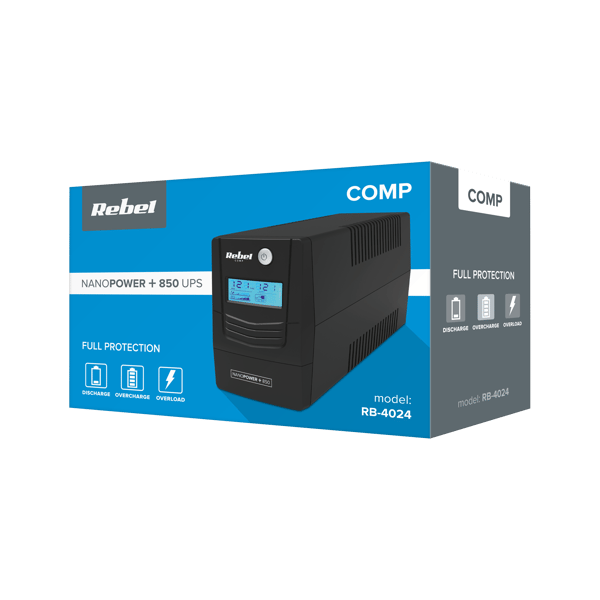 UPS Rebel Plus 850VA/480W LCD USB RJ45 computer nødstrømsforsyning