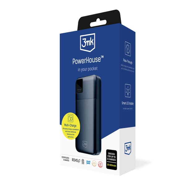 Tilbehør - 3mk PowerHouse 20.000mAh 22,5W USB 2A1C1M-Sort