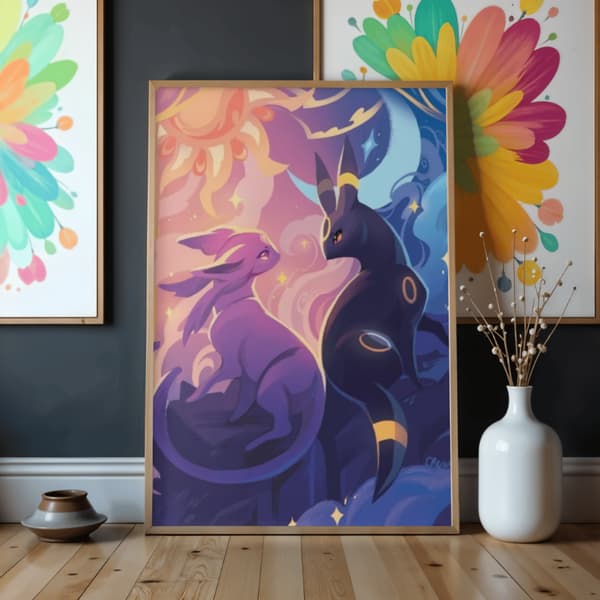 Måla efter nummer-bild med ram Pokémon Umbreon och Espeon 50x70 cm