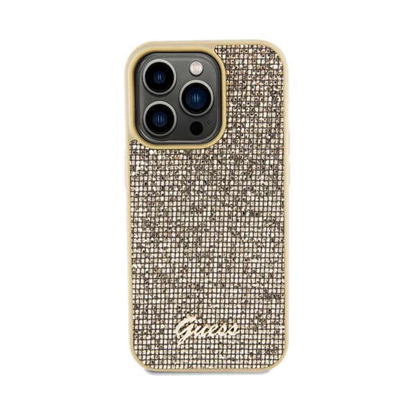 Guess Disco Metal Script - iPhone 14 Pro -suojakuori (kulta)