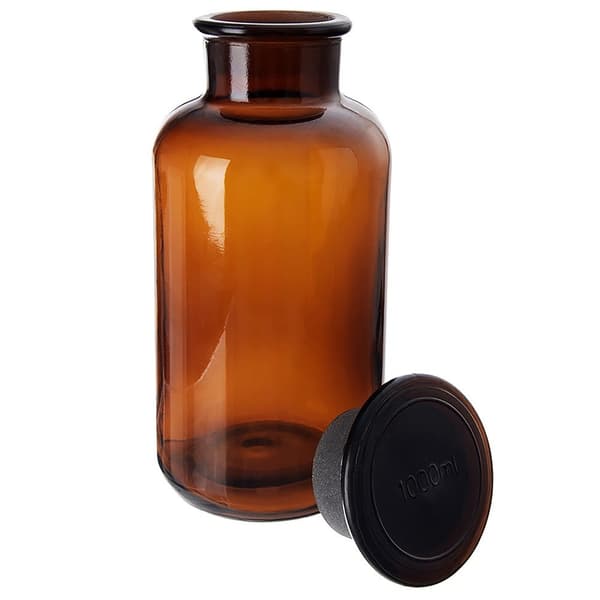 Glasbeholder brun med prop, bred hals, 1 l