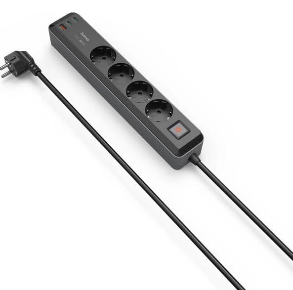 HAMA 4gn Schuko strømskinne 1,4M, 2xUSB C/A, PD 65W 223189