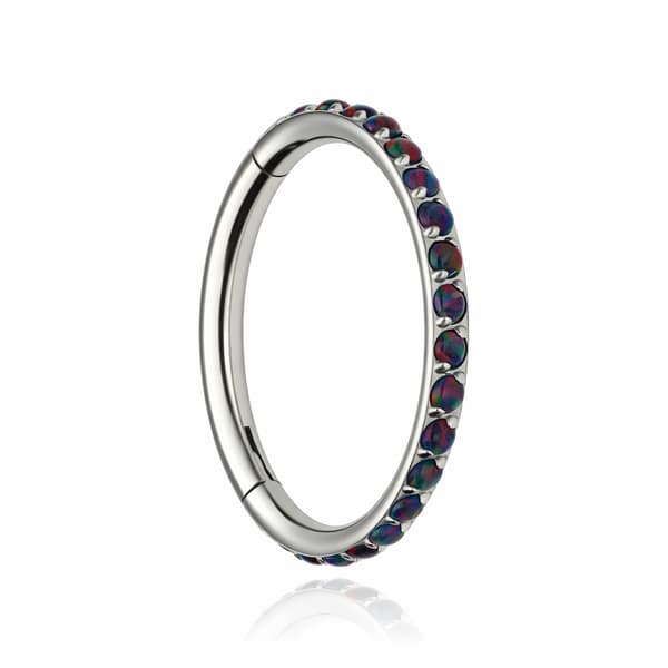 Titanium clicker ring med sort opal OP33 - sølv - TK-035 1.2/10
