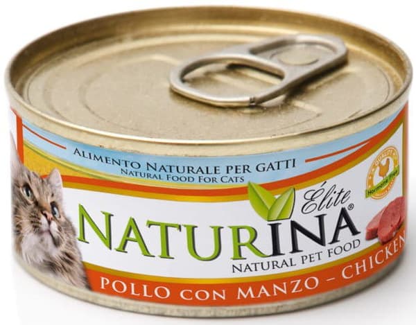 Naturina | Elite vådfoder til katte | 70g dåse - kylling med oksekød 70g