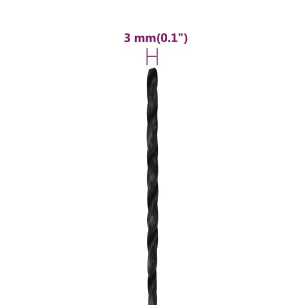 vidaXL arbejdsreb, sort, 3 mm, 50 m, polypropylen