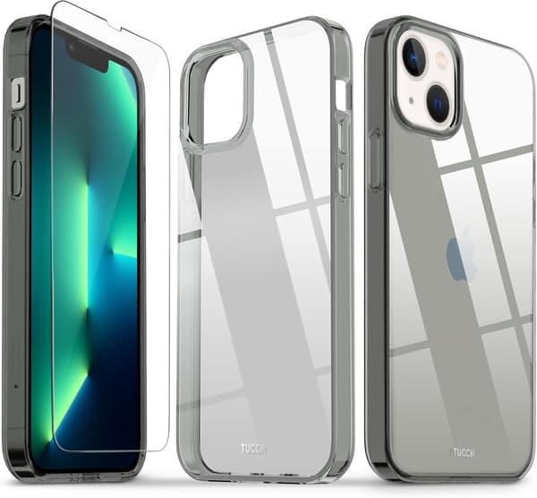SILIKONE ETUI TIL APPLE IPHONE 13/14 6.10" RØGET GRÅ BAGSIDER + GLAS