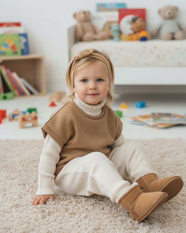 Barn PONCHO 110 VÄST cape VÄRMARE bomull med fluff BEIGE