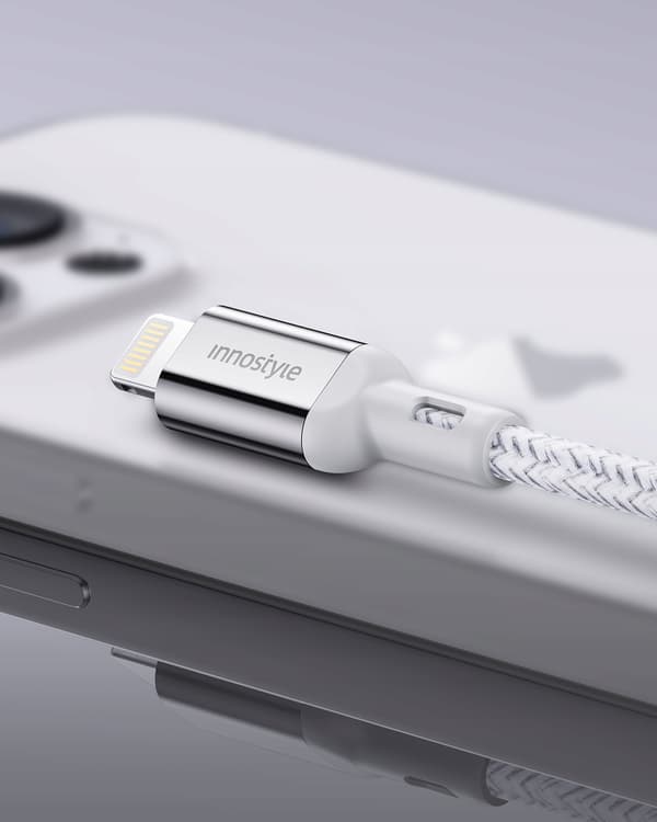 INNOSTYLE POWERFLEX USB LIGHTNING MFI SNABBLADDNINGSKABEL FÖR IPHONE KEVLAR 2M SILVER