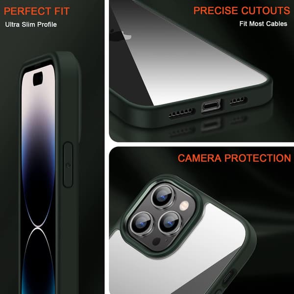 ETUI TIL APPLE IPHONE 14 PRO MAX SILIKONE GRØN RAMME + HÆRDET GLAS