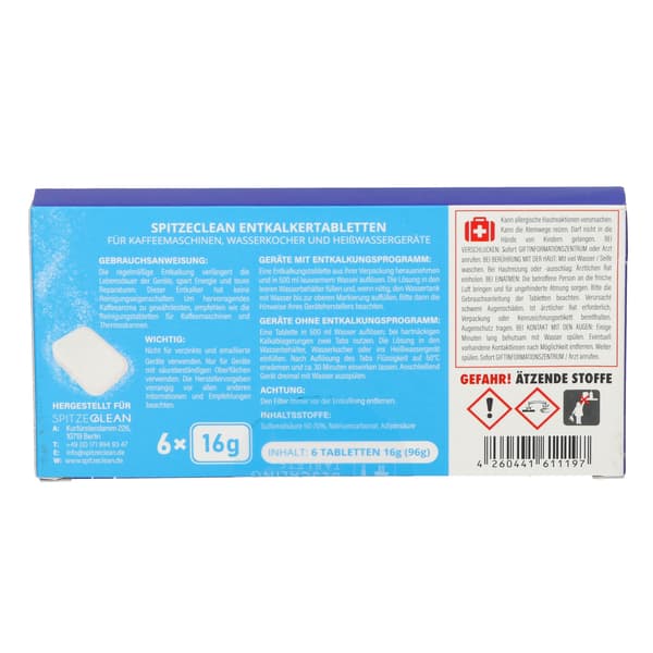 Afkalkningstabletter til kaffemaskiner, Spitze Clean 6x16g
