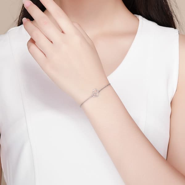 Silverarmband med hjärtformad katt, silver 925