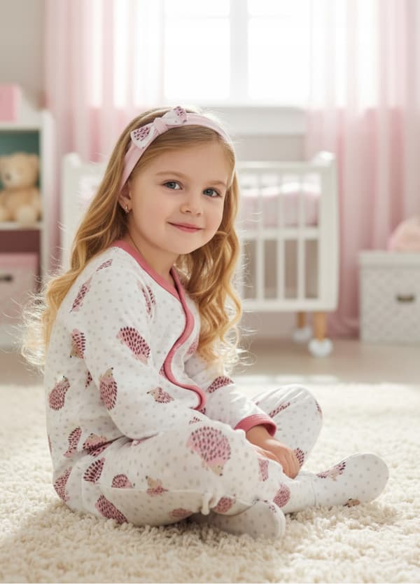 KLÄDER pyjamas med hel dragkedja 110 för en FLICKA ROSA IGELKOTT