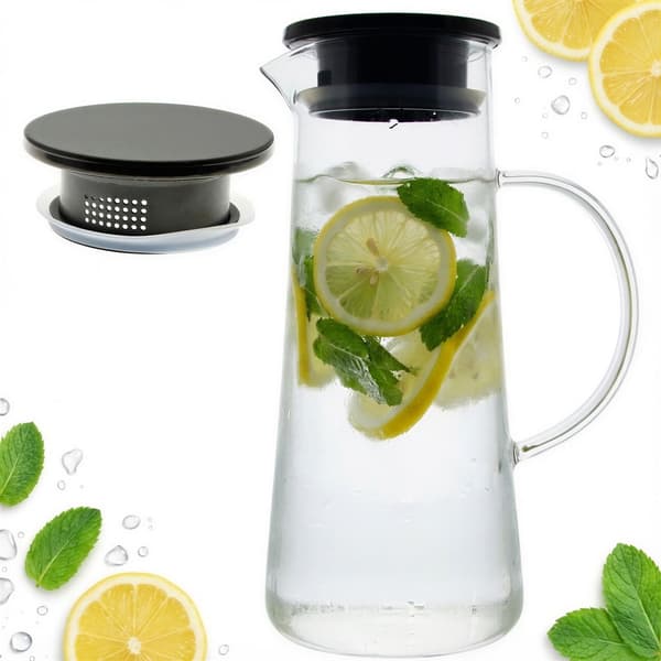 GLASKANDE TIL KAFFE, TE, VAND, JUICE 1,3L MED SORT LÅG 25,5 CM