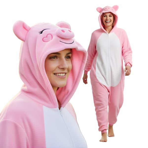 Kigurumi-pyjamas rosa och grå M 155-165 cm