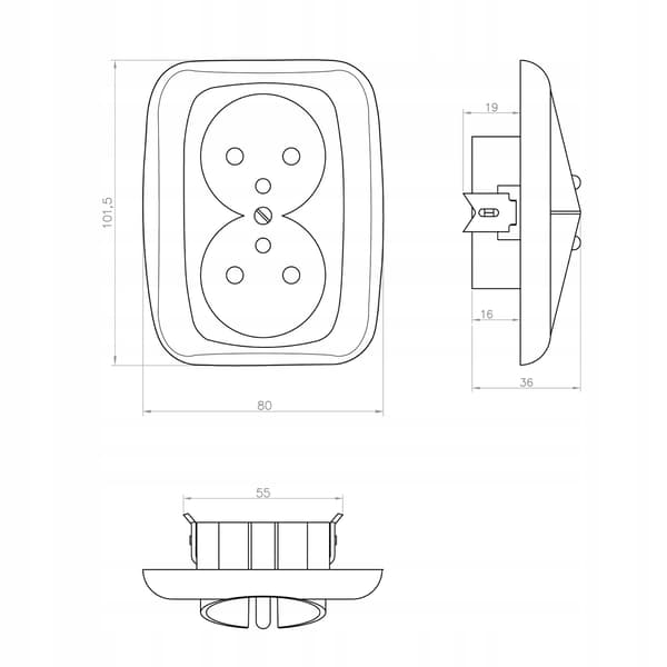 Montis valkoinen seinäpistorasia, kaksoispistoke, PT-5A SIMPLEX