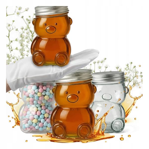 Glaskrukke Bamse 300ml 4 stk. Bryllup Dåb Nadver til honningmarmelade