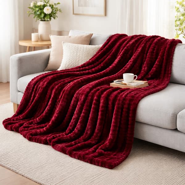 Tæppe Aura Fluffy - Bordeaux 200x220cm tyk, varm hit