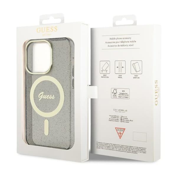 Guess Glitter Gold MagSafe - iPhone 14 Pro -kotelo (musta)