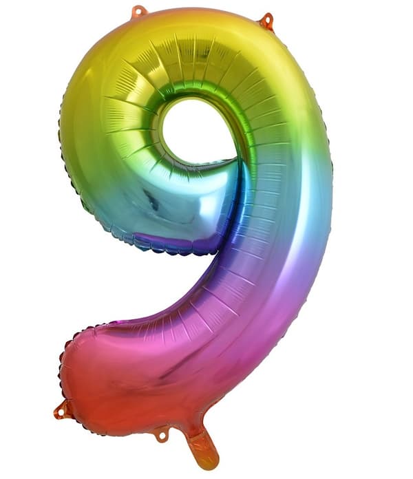 Nummer 9 folieballong regnbåge 85 cm