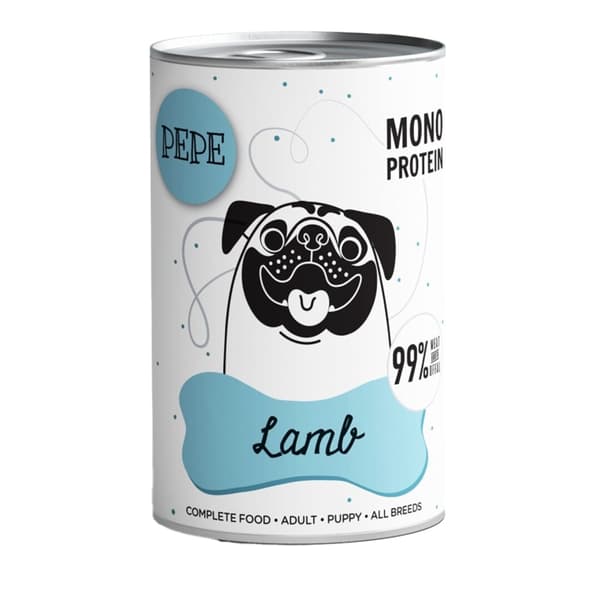Paka Zwierzaka Pepe våd hundefoder 99% lammekød 6x400g