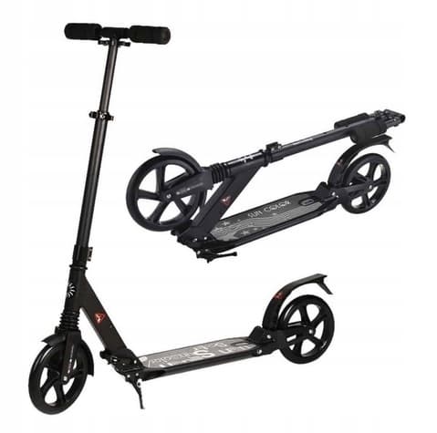 Stor byscooter med støddæmpere og standardbremser, sort
