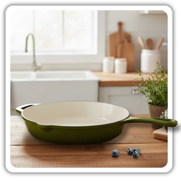 EMALJERAD GJUTJÄRNSPANNA 26CM HAGE OLIVE