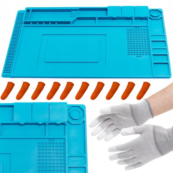 TE-501 blå antistatisk arbejdsmåtte 450x300mm med fingerbolde og handsker
