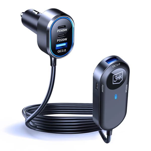 3mk Dobbelt Biloplader 135W PD QC PPS USB 2A4C Sort/Grå