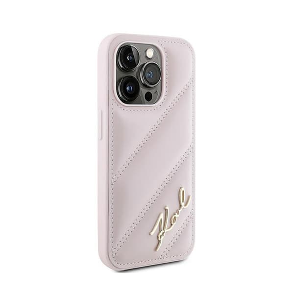 Karl Lagerfeld Diagonal Quilted Script - iPhone 15 Pro Max -suojakuori (Vaaleanpunainen)