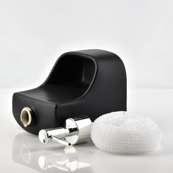 Opvaskemiddeldispenser med svampeholder og svamp, sort keramisk, 400 ml