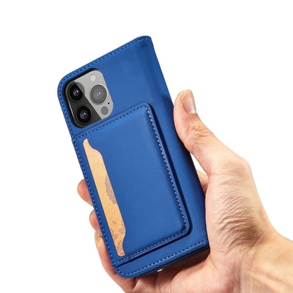 Magnet Kortcover iPhone 14 Pro Flip Pung Stand Blå