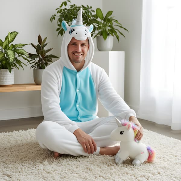 Kigurumi-pyjamas med vit enhörning, längd 165-175 cm