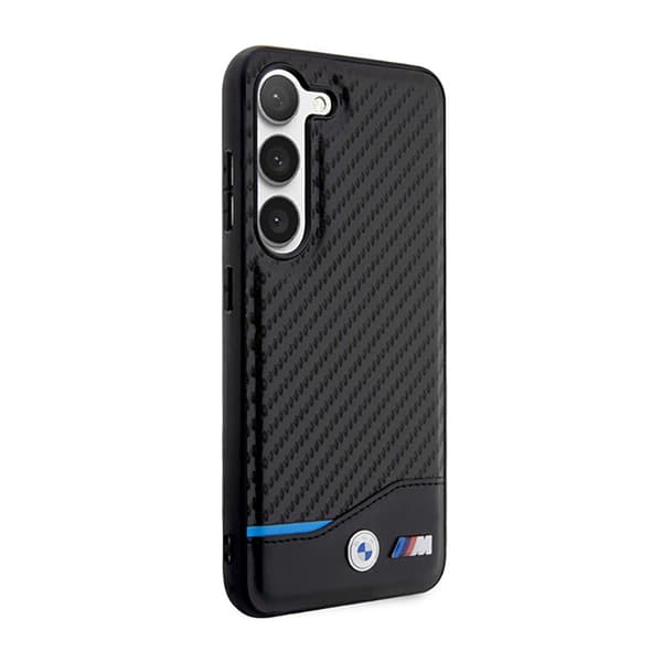 BMW Læder Carbon Blue Line - Samsung Galaxy S23+ Etui (Sort)
