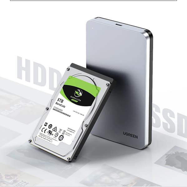 Ugreen CM300 70499 kabinet til 2,5'' SATA 3.0 6Gbps harddisk - grå + USB-C - USB-C kabel 0,5m