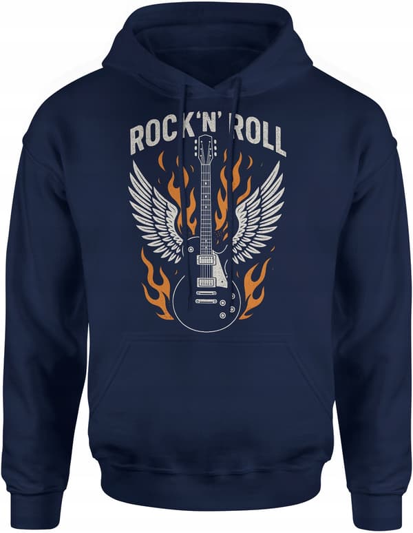ROCK AND ROLL HERRSWEATSHIRT MED GITARRTRYCK, GÅVA TILL GITARIST, XL